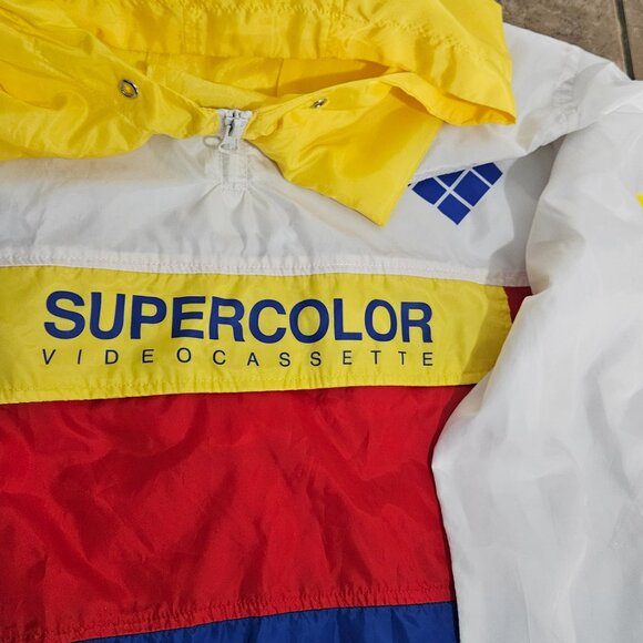 Polaroid Hooded White Jacket Pullover Supercolor Windbreaker Size M - Picture 3 of 8
